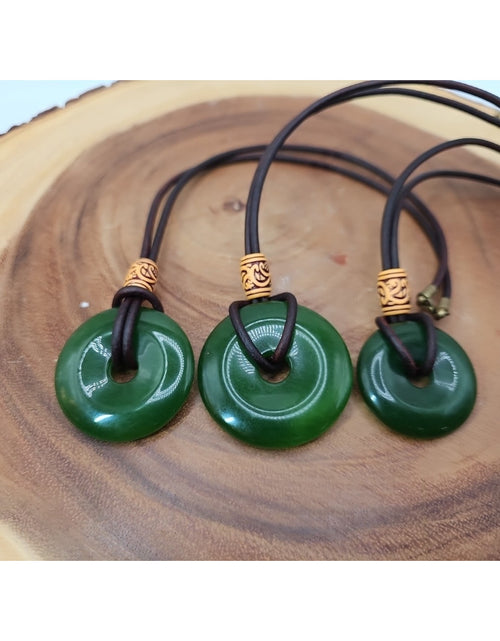 Load image into Gallery viewer, Green jade good luck pendant 16in Leather Cord

