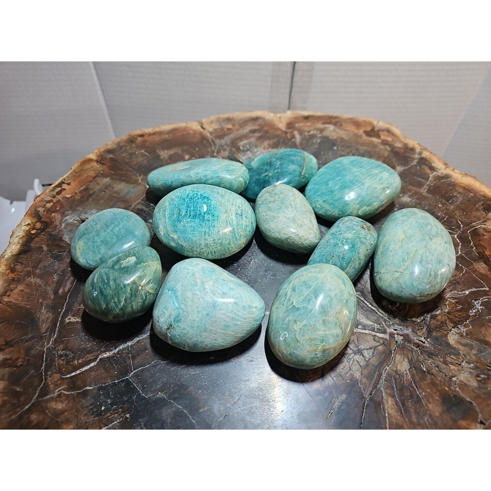 1Pcs Large Natural Green Amazonite Quartz Crystal Palm Stones Polished