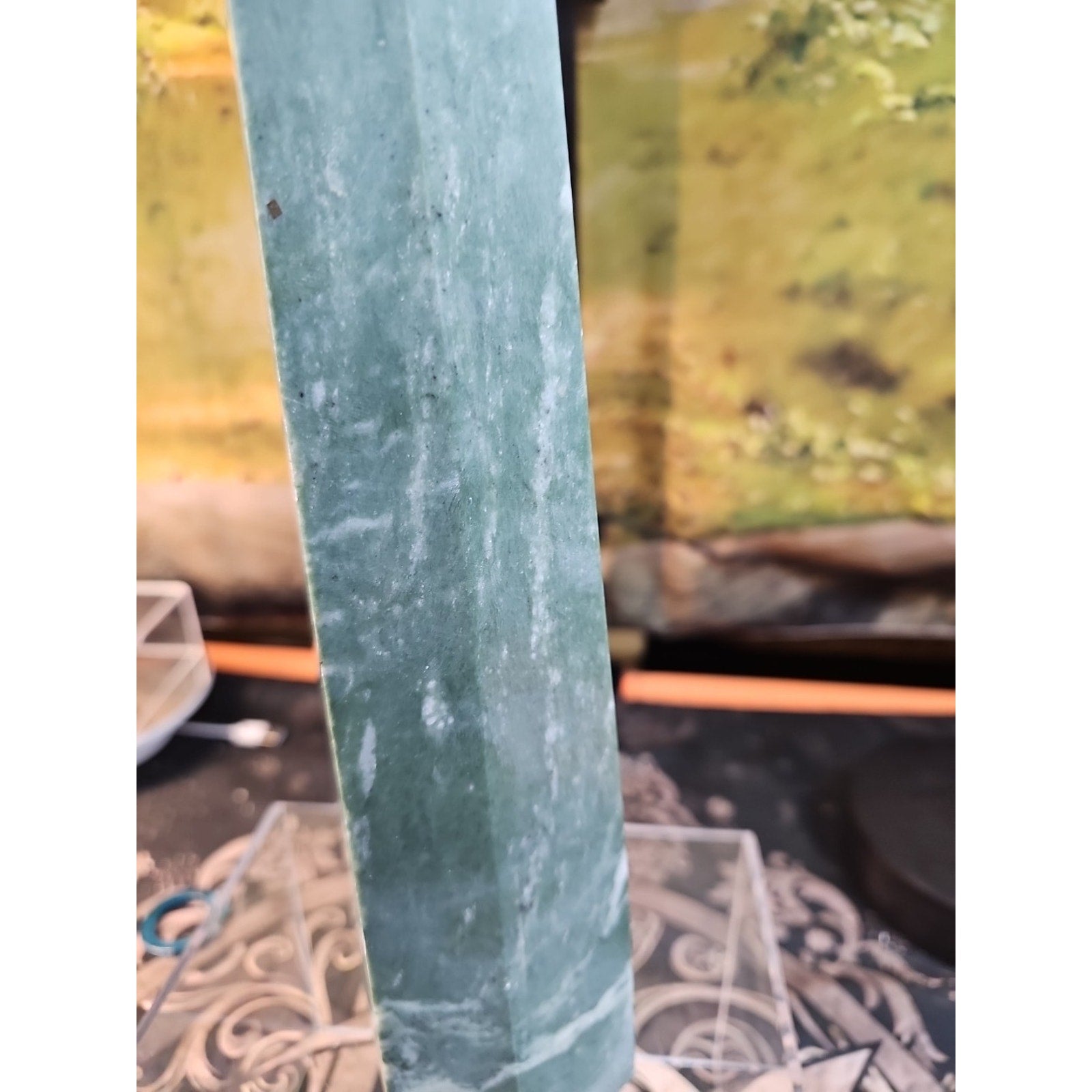 4.69lbs 12in Tall Green Jasper Crystal Point Tower Healing