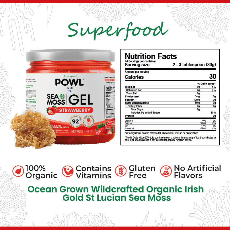 Organic Sea Moss Gel - Wildcrafted Irish Natural Superfood - Strawberry flavor.