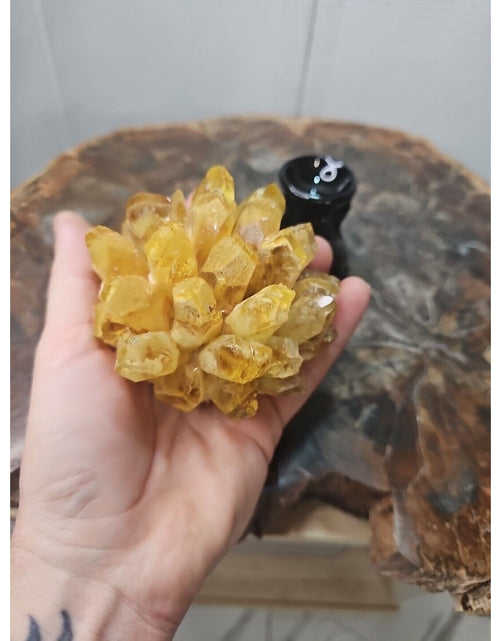 Load image into Gallery viewer, 1.12LB Yellow Phantom Quartz Crystal Cluster Mineral Specimen W/Stand
