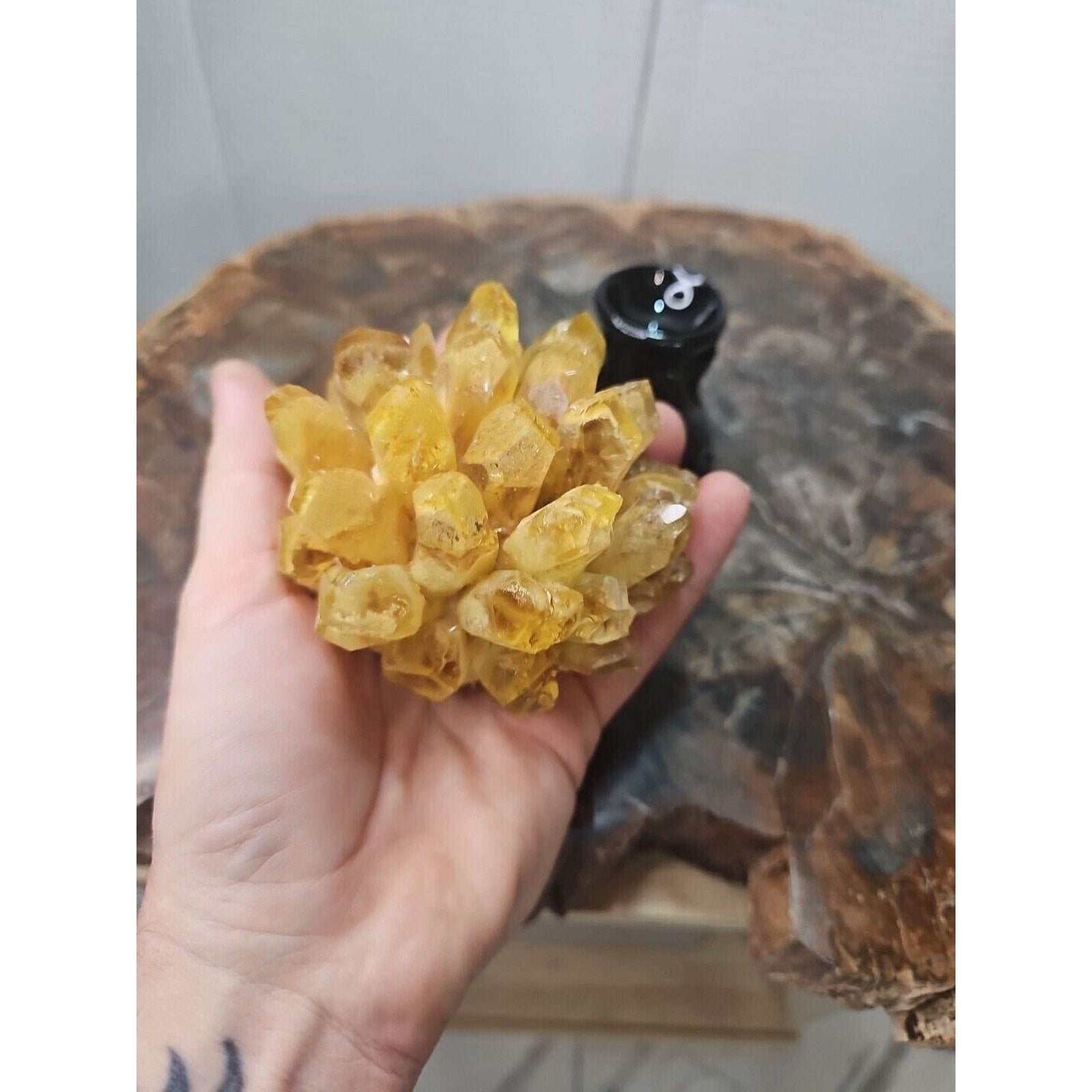 1.12LB Yellow Phantom Quartz Crystal Cluster Mineral Specimen W/Stand