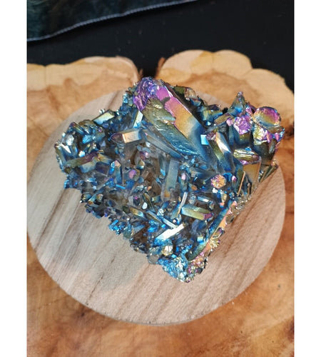 0.68lb Rainbow Aqua Aura Quartz Crystal Cluster Points Titanium Coating