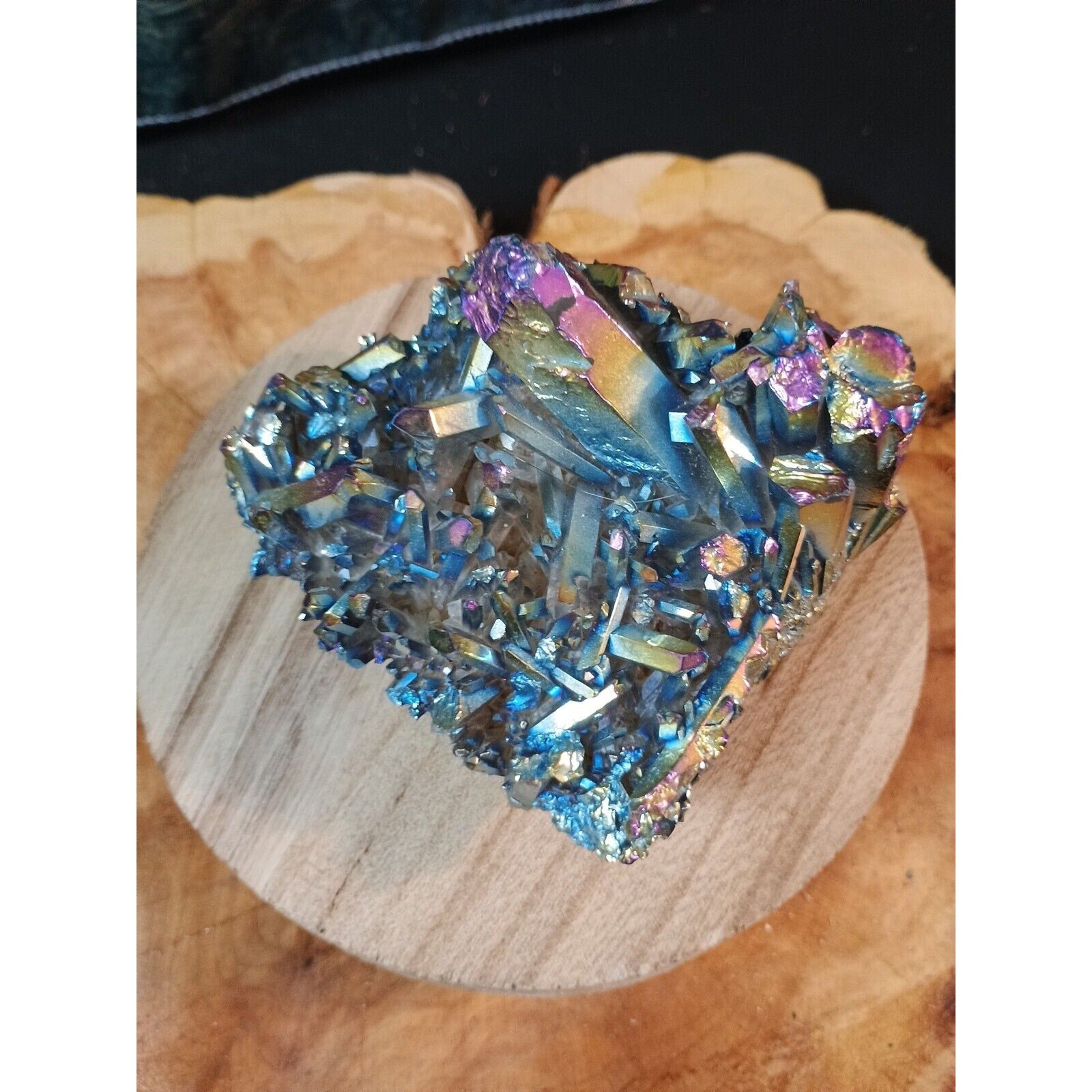 0.68lb Rainbow Aqua Aura Quartz Crystal Cluster Points Titanium Coating