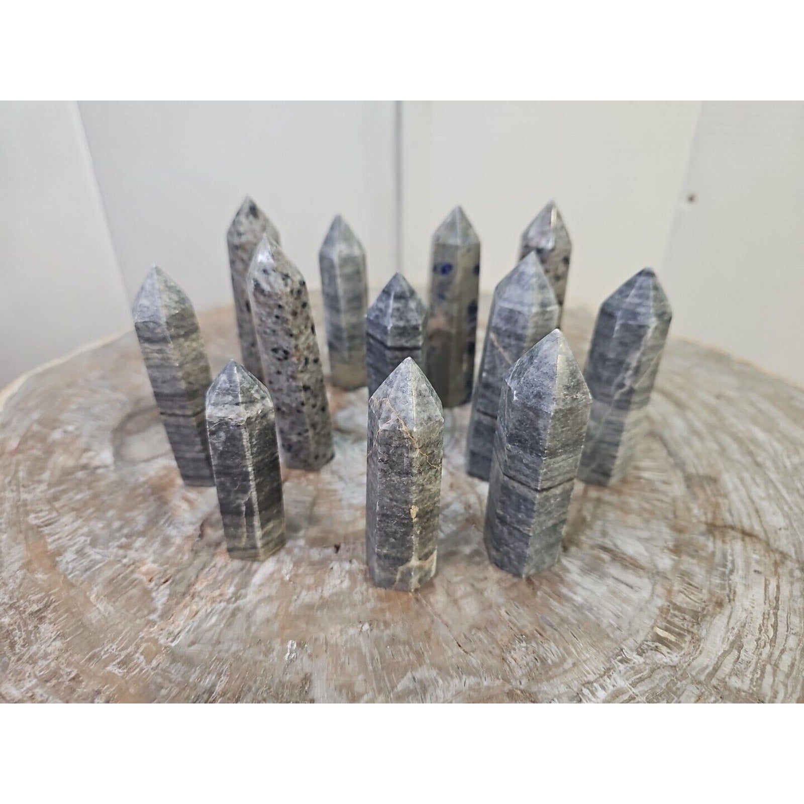 2.41LB 12Pcs A Set Of Natural Quartz Crystal Jasper Point Tower Polished Healing