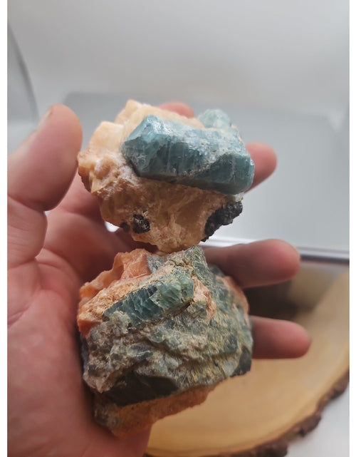 Load image into Gallery viewer, Fluorapatite On Orange Calcite 2pc Raw Specimen. 90lbs
