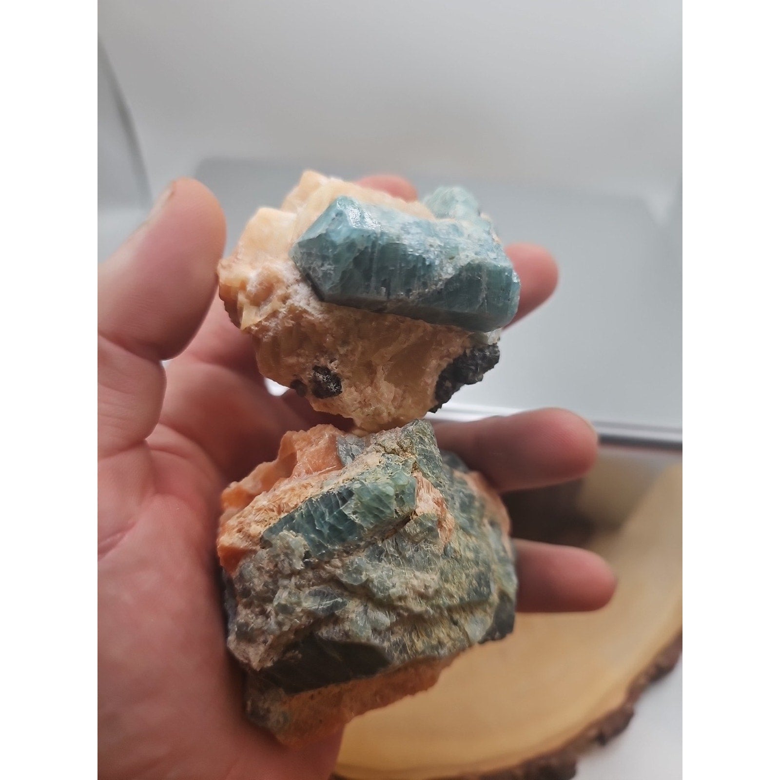 Fluorapatite On Orange Calcite 2pc Raw Specimen. 90lbs