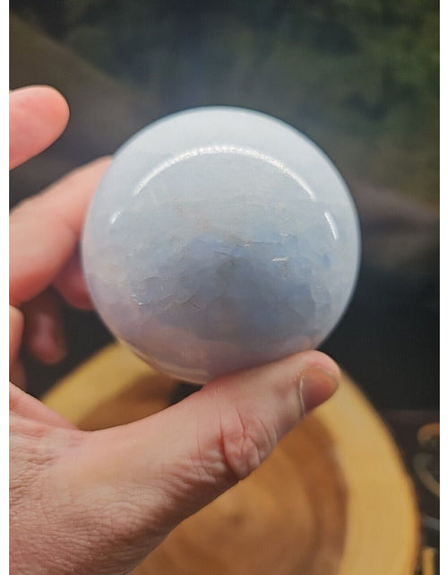 Load image into Gallery viewer, 1.29lbs Baby Blue Celestite Quartz Crystal Sphere W/Stand 74mm
