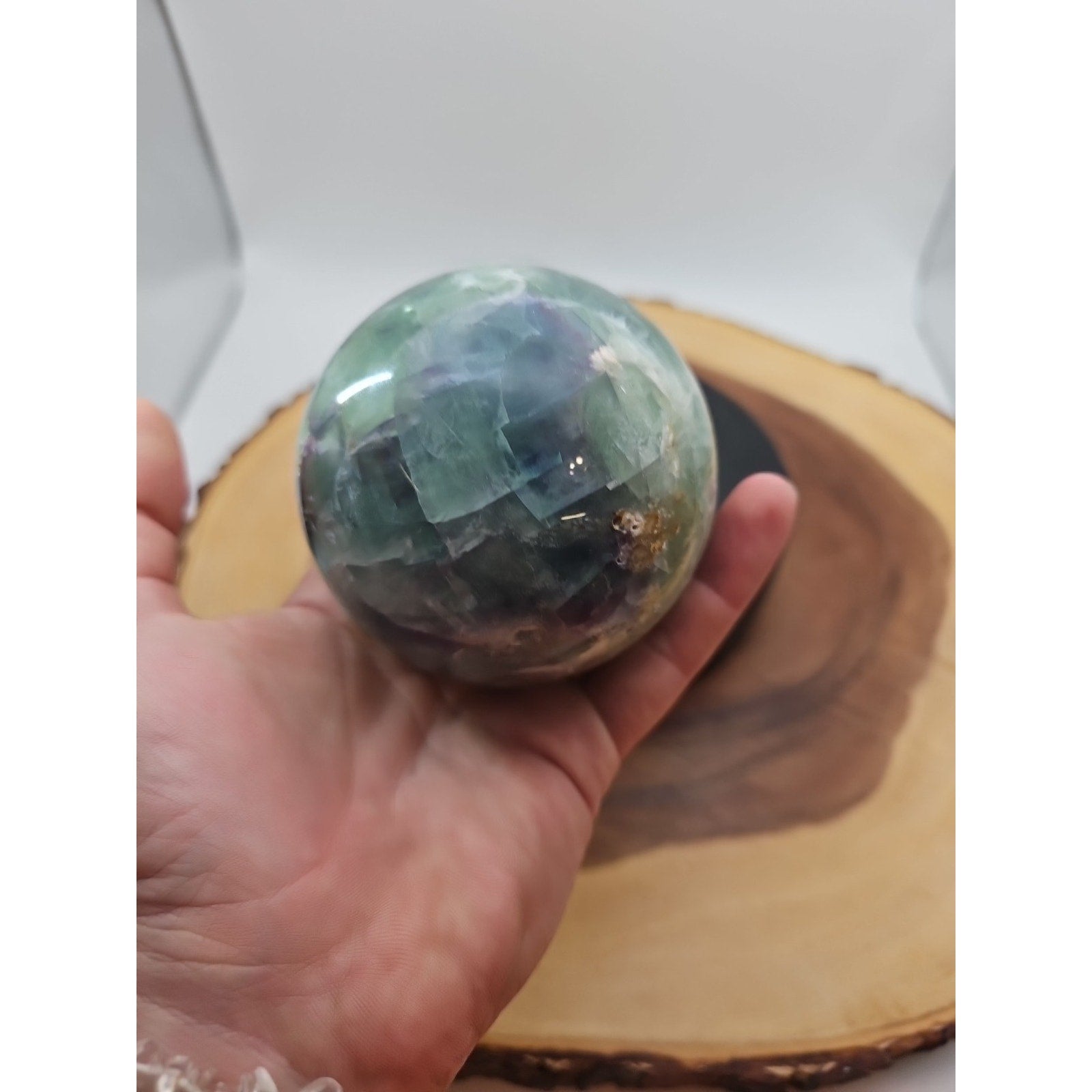 2.11lbs Natural Rainbow Fluorite Quartz Crystal Sphere Ball Polished Healing