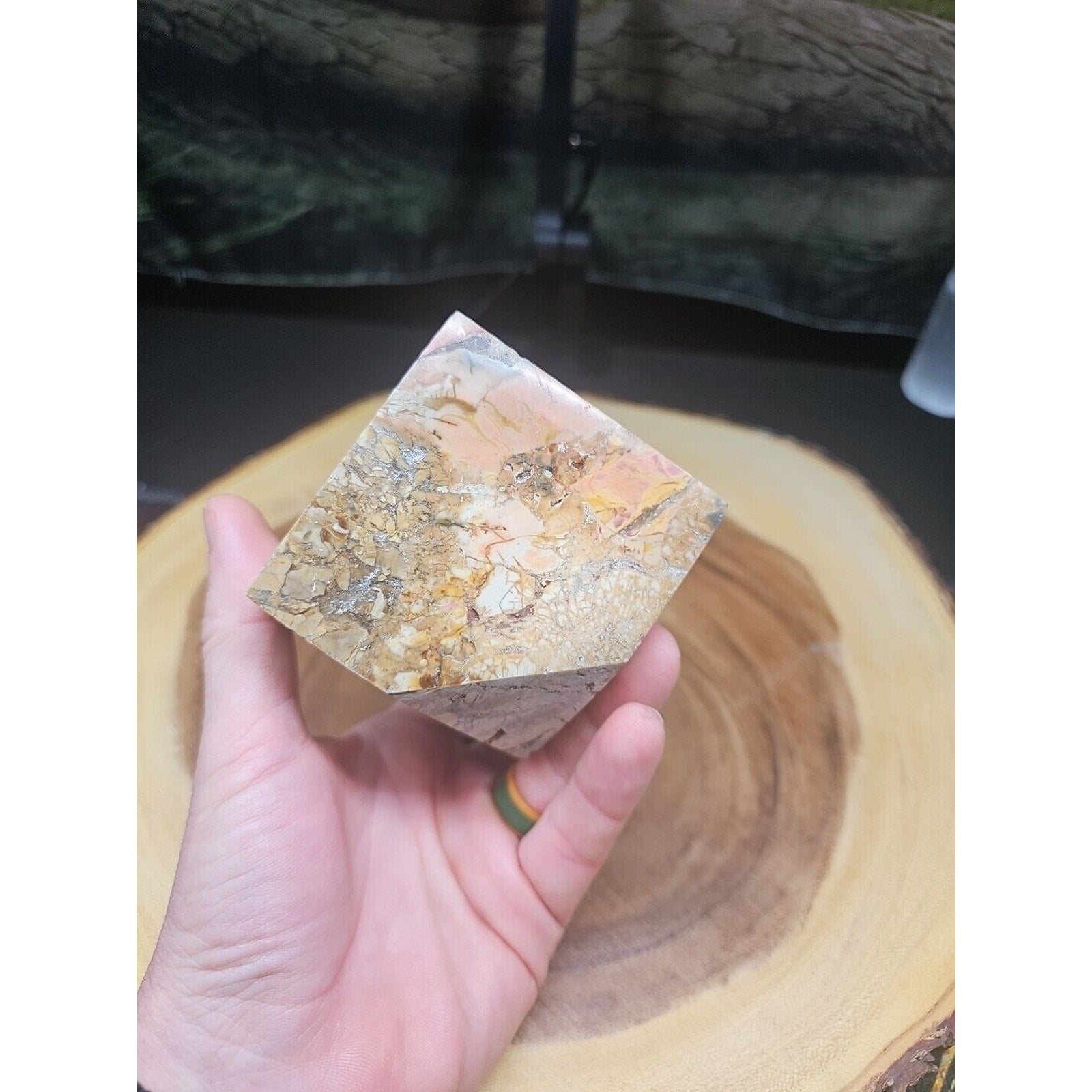 2.24LB 1Pcs Natural Ocean Jasper Onyx Quartz Crystal Geode Square Heptahedron