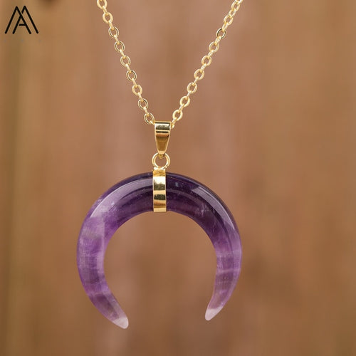 Load image into Gallery viewer, Moon Shape Amethyst Necklace
