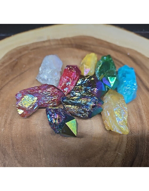 Load image into Gallery viewer, 10Pcs .68lbs Rainbow Aqua Aura Quartz Crystal Points Titanium Coating B1

