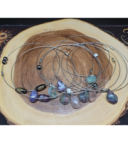 Natural stone 16in pendant necklace, stainless steel 10pc Wholesale lot