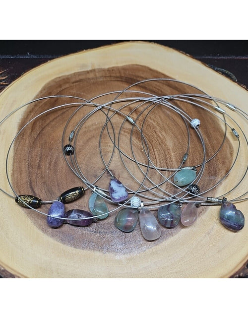 Load image into Gallery viewer, Natural stone 16in pendant necklace, stainless steel 10pc Wholesale lot
