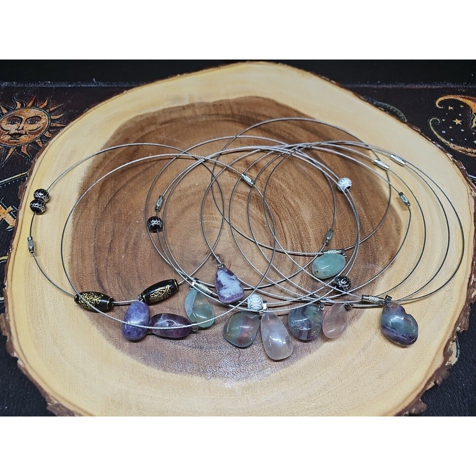 Natural stone 16in pendant necklace, stainless steel 10pc Wholesale lot