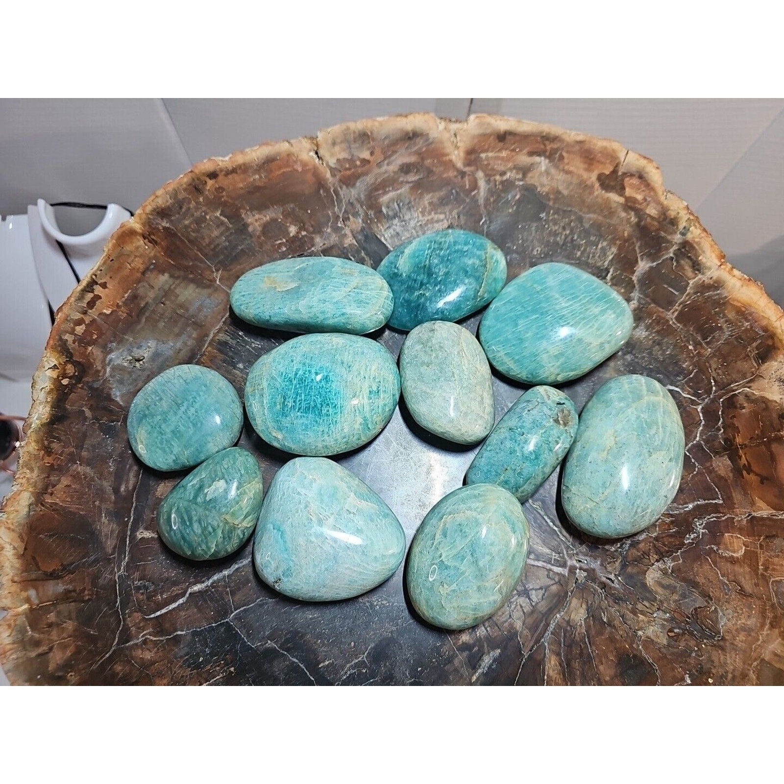 1Pcs Large Natural Green Amazonite Quartz Crystal Palm Stones Polished