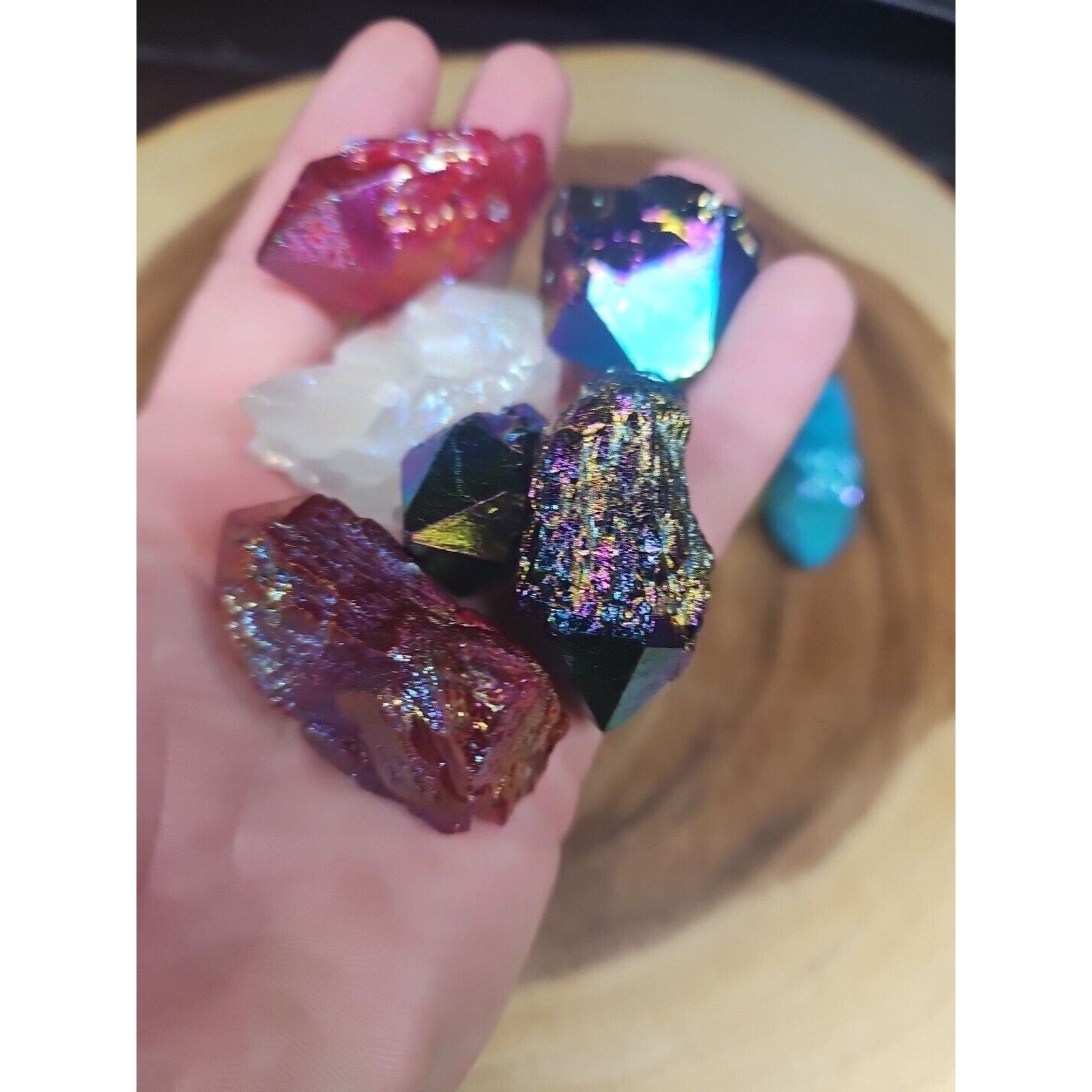 10Pcs .68lbs Rainbow Aqua Aura Quartz Crystal Points Titanium Coating B1