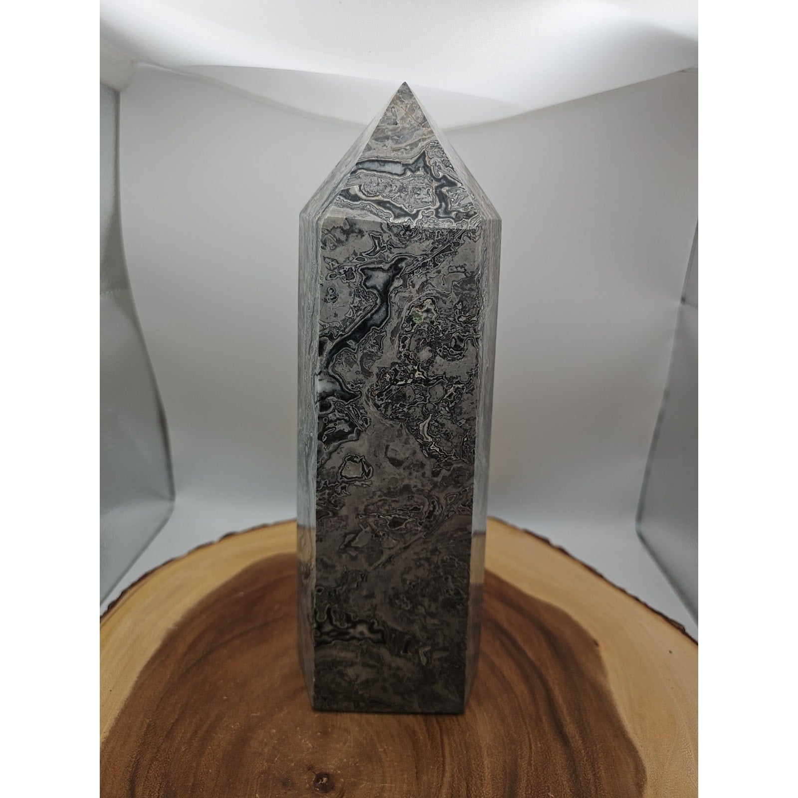 8.14lb Gray Crazy Lace & Shell Stone Jasper Crystal Tower
