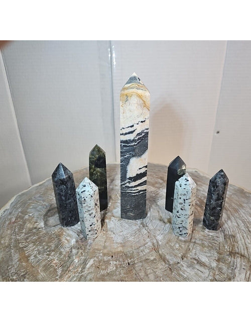 Load image into Gallery viewer, 2.67 Lbs 7Pcs Mix Lot Natural Zebra Rock Jasper Crystal Point Tower Sinkiang
