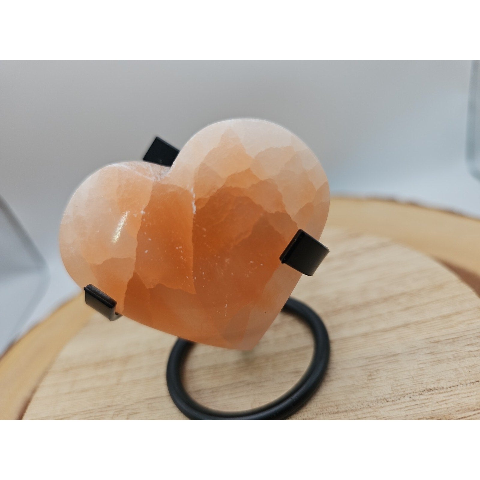 Peach Selenite Palm Stone W/stand 1each