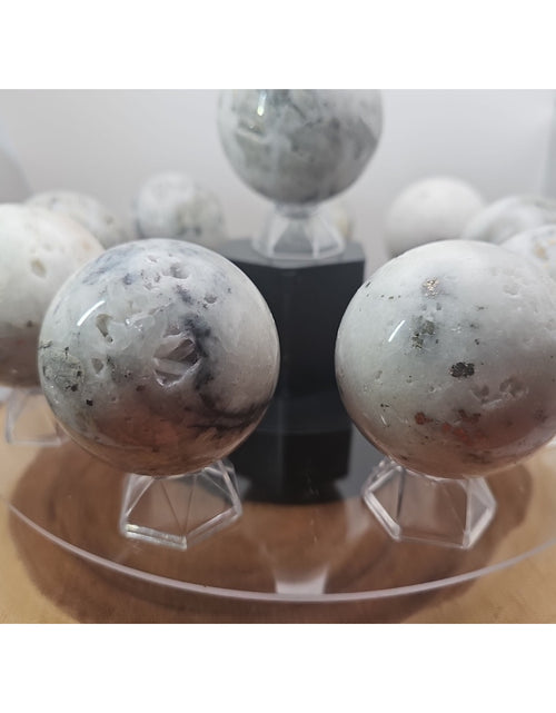 Load image into Gallery viewer, 1 Each Natural Golden Pyrite &amp; Jasper Crystal Sphere Ball Polished 55mm +
