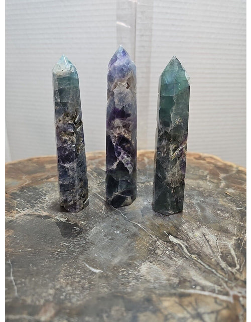 Load image into Gallery viewer, 440g 3pcs Natural Rainbow Fluorite Quartz Crystal Point Tower Polished Healing
