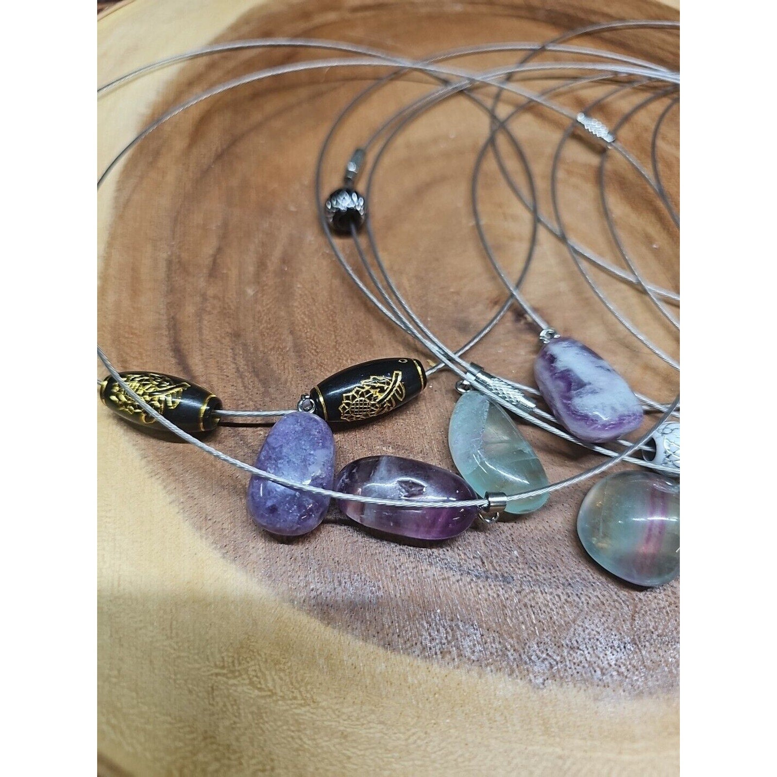 Natural stone 16in pendant necklace, stainless steel 10pc Wholesale lot