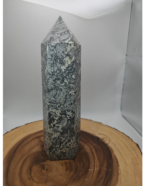 Load image into Gallery viewer, 3.91LB 1Pcs Natural Gray Crazy Lace Jasper Crystal Point Tower Healing
