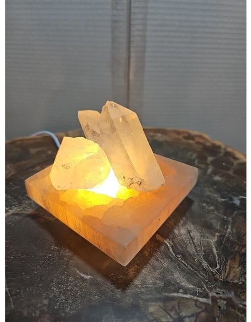 Load image into Gallery viewer, 1.24lb Satin spar recharging plate W/ 3pcs Huge Quartz Crystals &amp; Led Light
