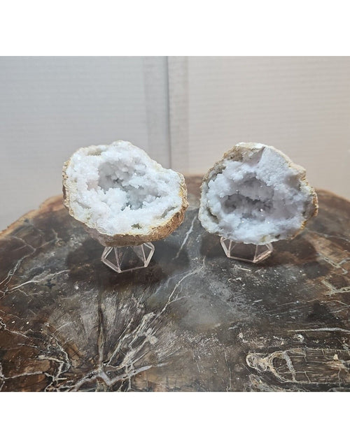 Load image into Gallery viewer, 1.18lbs Pair Geode Crystal Moroccan Quartz W /Stands
