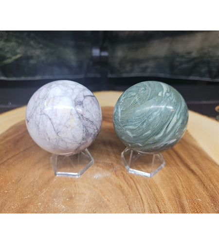 2Pcs A Set Of Natural Quartz Crystal Jasper Sphere Ball Polished 50-60mm &stand