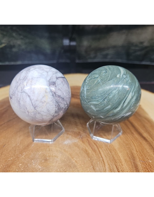Load image into Gallery viewer, 2Pcs A Set Of Natural Quartz Crystal Jasper Sphere Ball Polished 50-60mm &amp;stand
