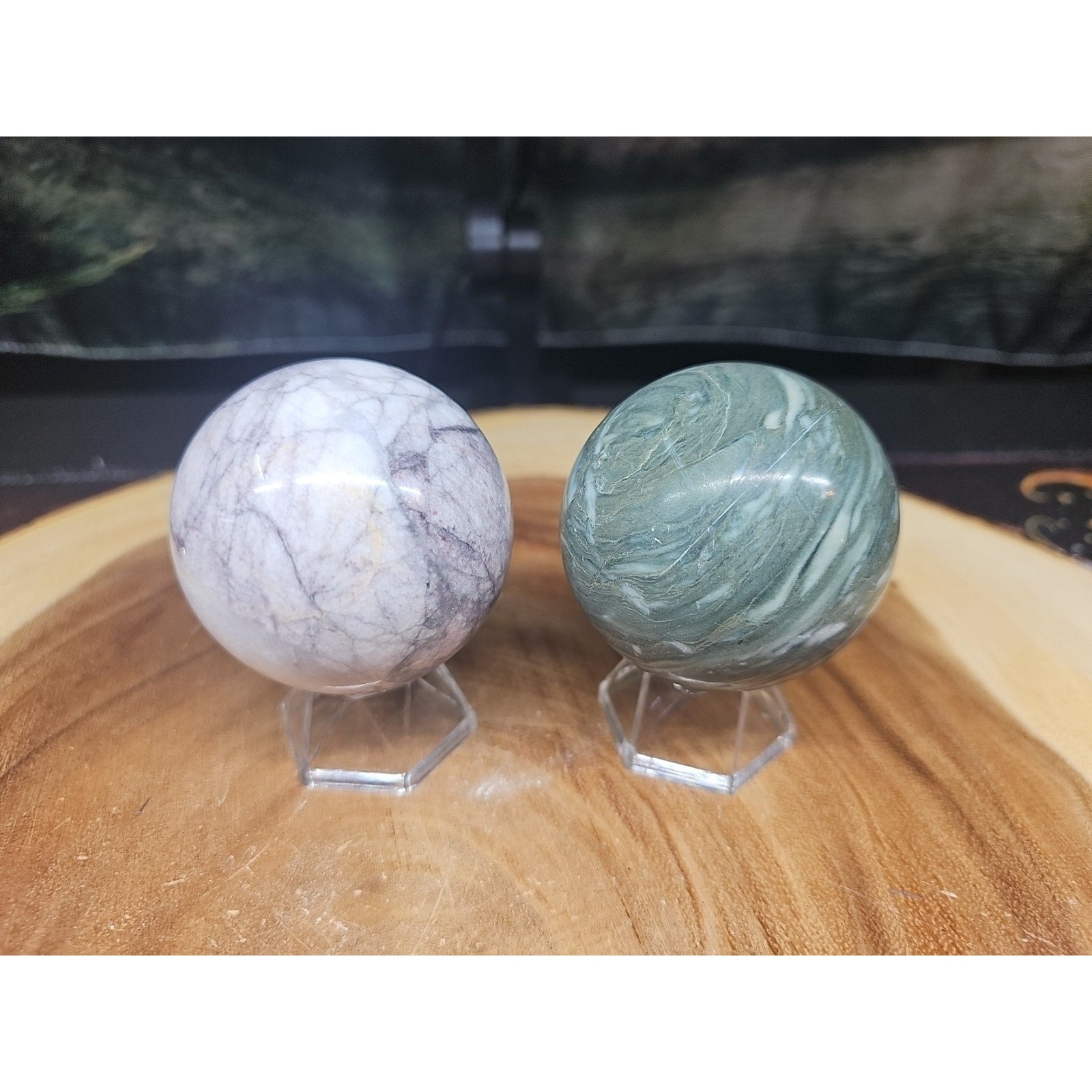 2Pcs A Set Of Natural Quartz Crystal Jasper Sphere Ball Polished 50-60mm &stand