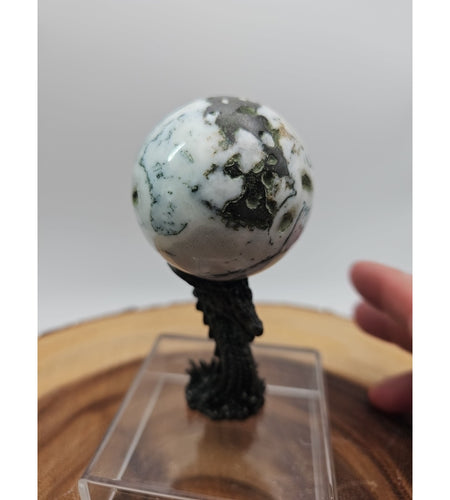 Tree Agate Sphere .45lb 53mm W/Dragon Stand
