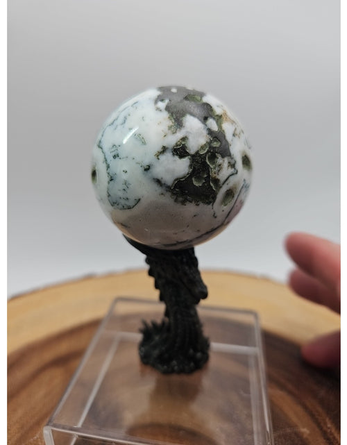 Load image into Gallery viewer, Tree Agate Sphere .45lb 53mm W/Dragon Stand
