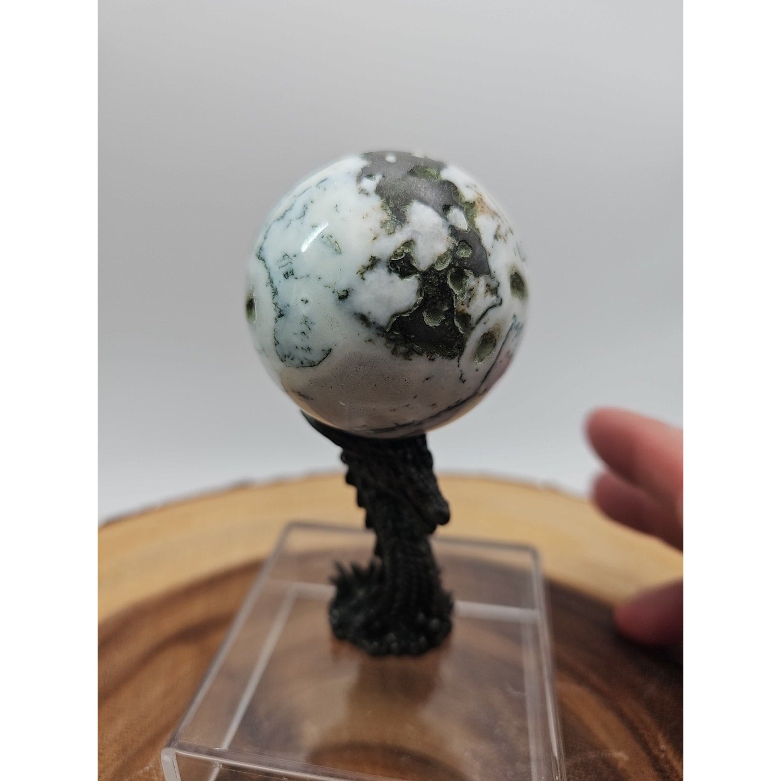 Tree Agate Sphere .45lb 53mm W/Dragon Stand