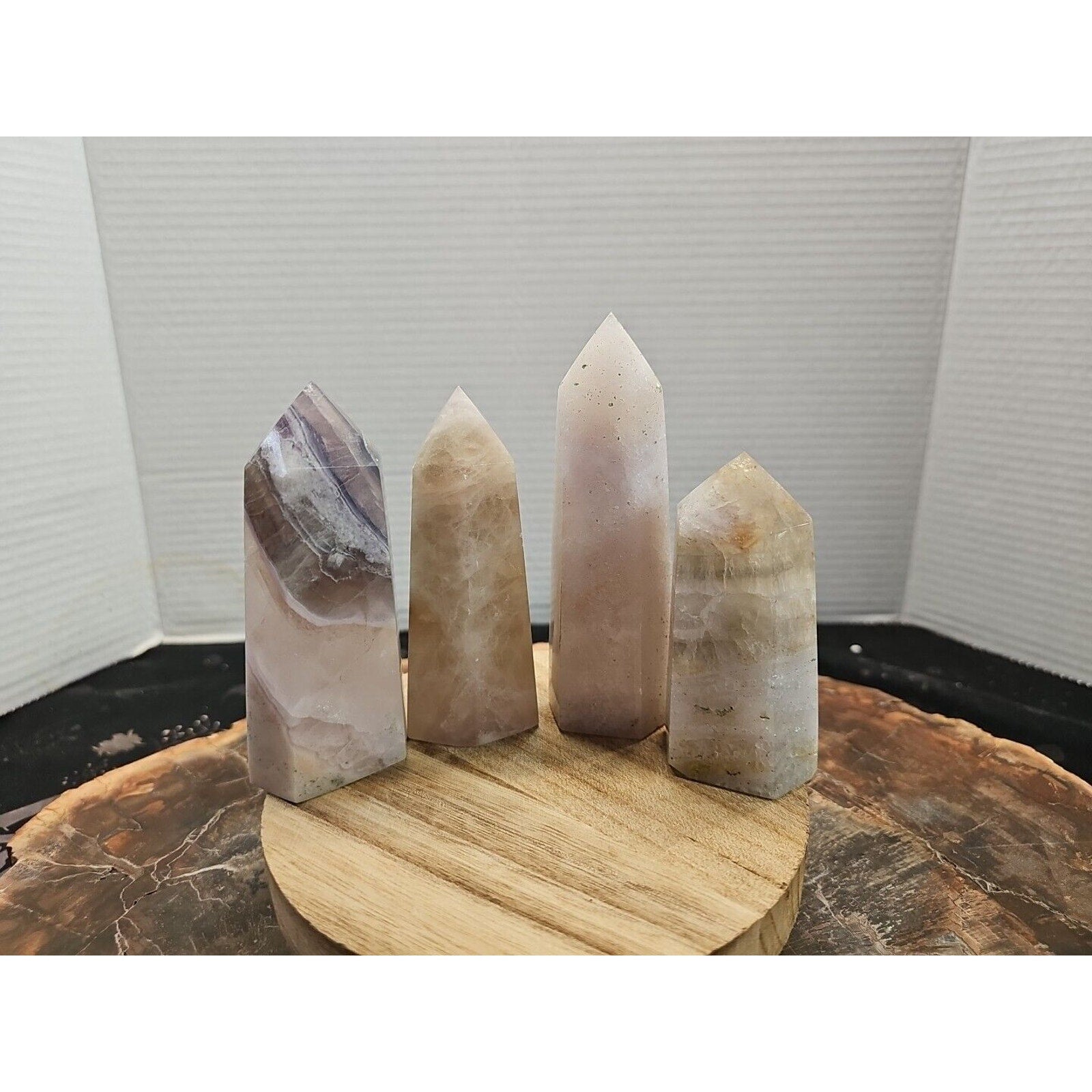 4Pcs Natural Rainbow Fluorite Quartz Crystal Point Tower Polished Healing