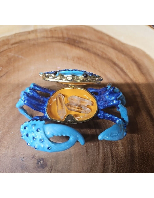 Load image into Gallery viewer, Crab Trinket Box W/3 Herkimer Diamonds Covered In Gemstones
