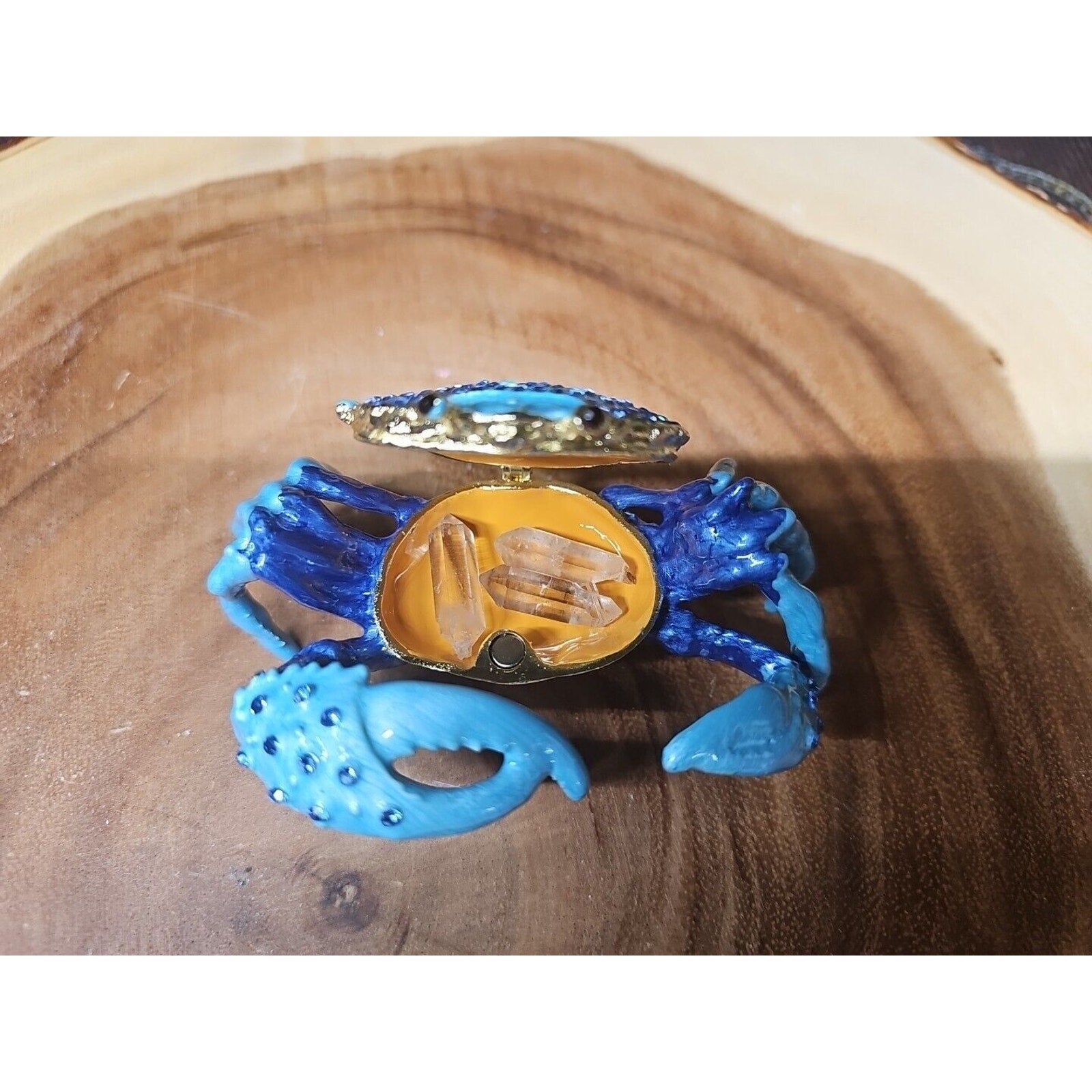 Crab Trinket Box W/3 Herkimer Diamonds Covered In Gemstones
