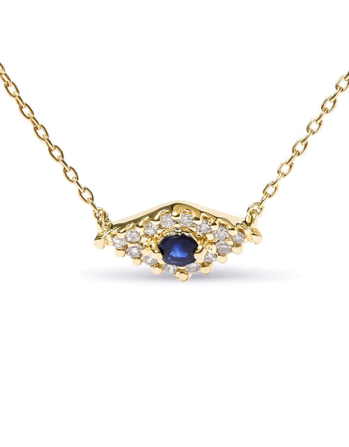 Load image into Gallery viewer, 10K Yellow Gold Blue Sapphire and Diamond Accented Evil Eye 18&quot; Inch Pendant Necklace (H-I Color, I1-I2 Clarity)
