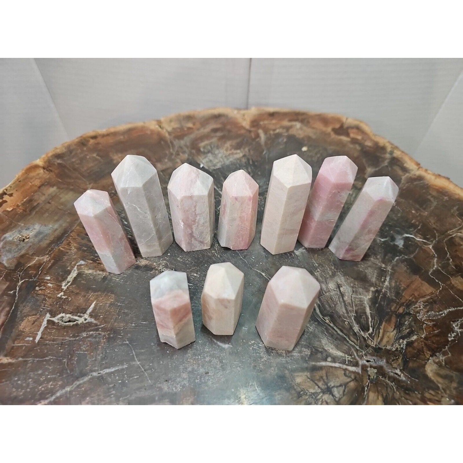 10Pcs Natural Pink Opal Crystal Gem Stone Point Tower Healing Angel Skin