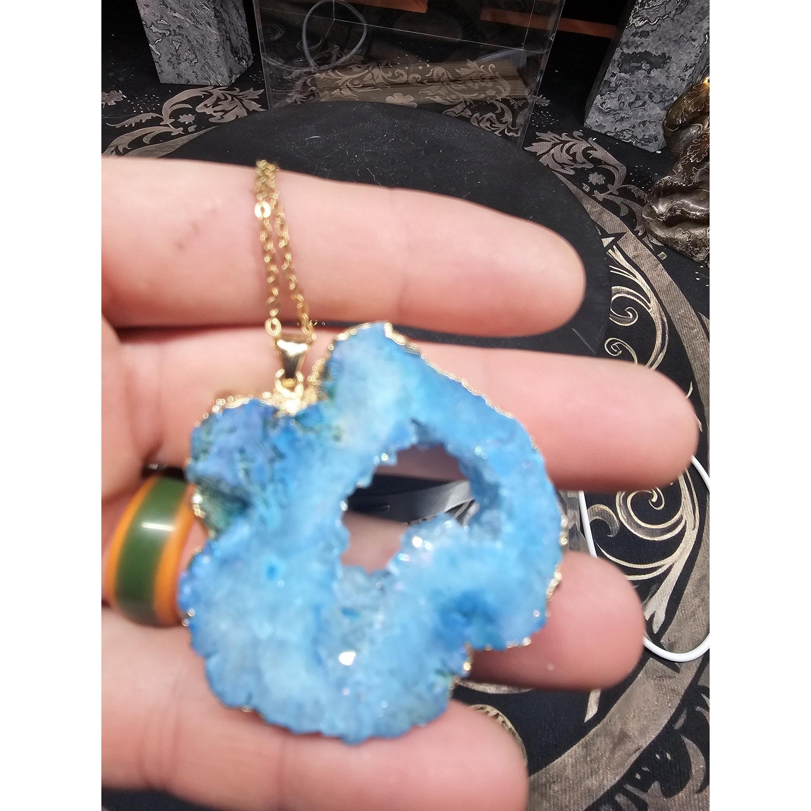 Blue Agate Necklace with 16in Chain