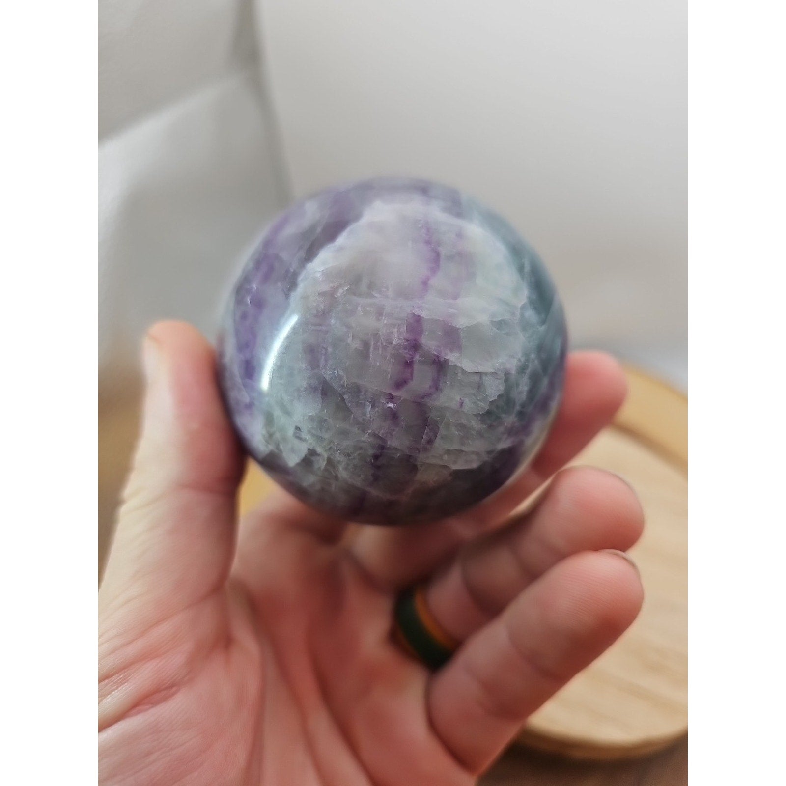 1.09lb Natural Rainbow Fluorite Quartz Crystal Sphere Ball Polished
