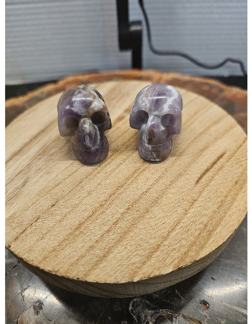 Load image into Gallery viewer, 1 Pair DREAM AMETHYST CRYSTAL SKULLS 93g BEAUTIFUL AMETHYST DISPLAY ☠️
