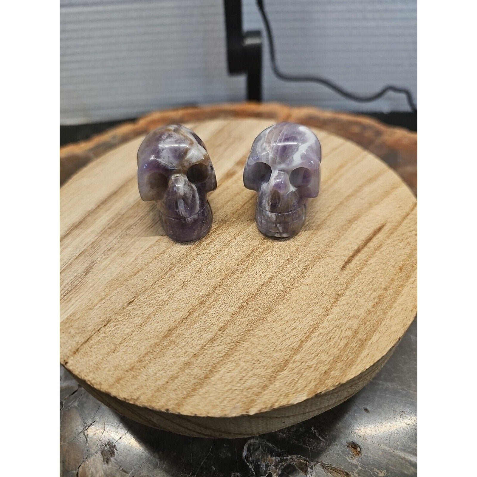 1 Pair DREAM AMETHYST CRYSTAL SKULLS 93g BEAUTIFUL AMETHYST DISPLAY ☠️