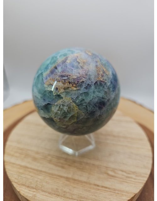 Load image into Gallery viewer, 1.46lb Natural Rainbow Fluorite Quartz Crystal Sphere Ball Polished
