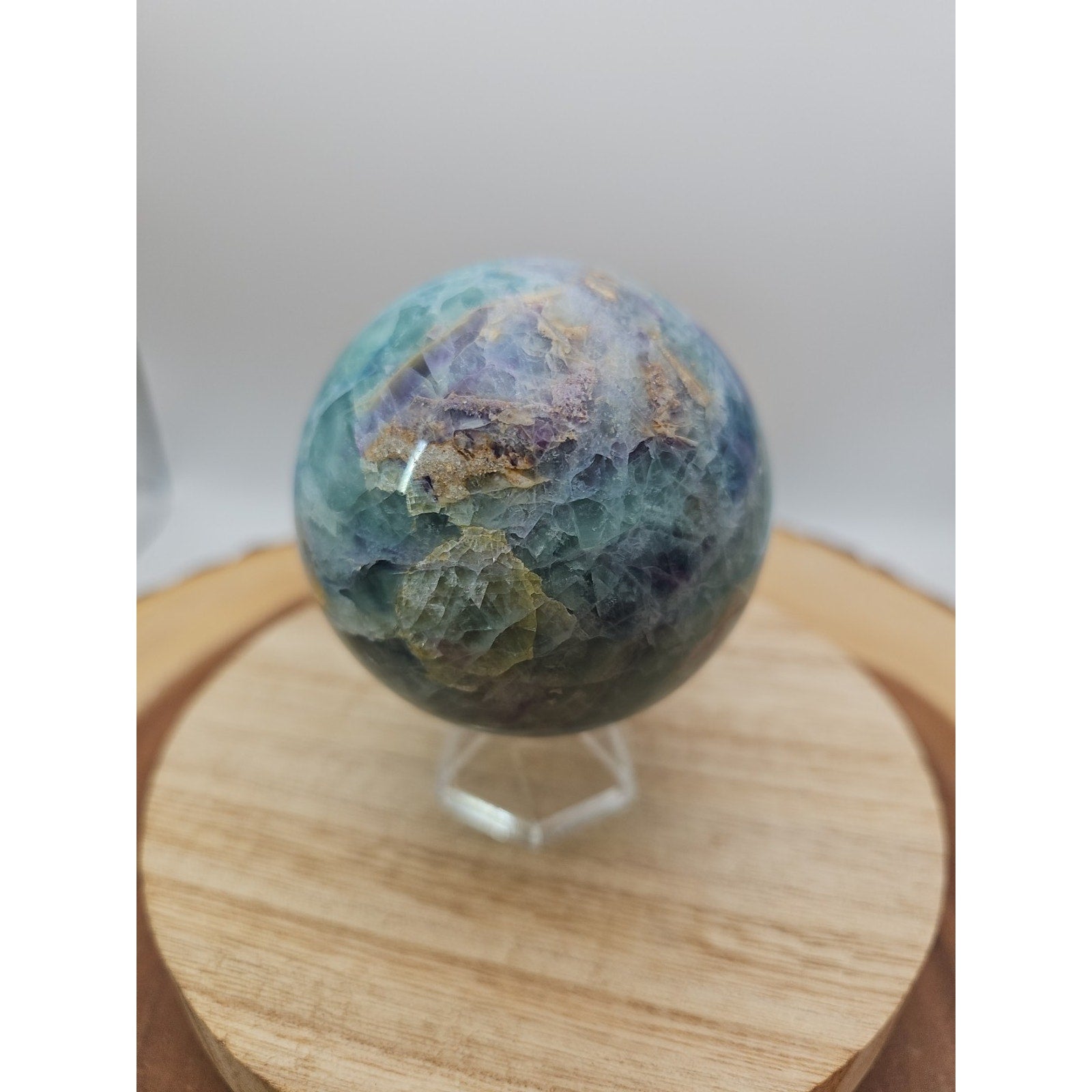 1.46lb Natural Rainbow Fluorite Quartz Crystal Sphere Ball Polished