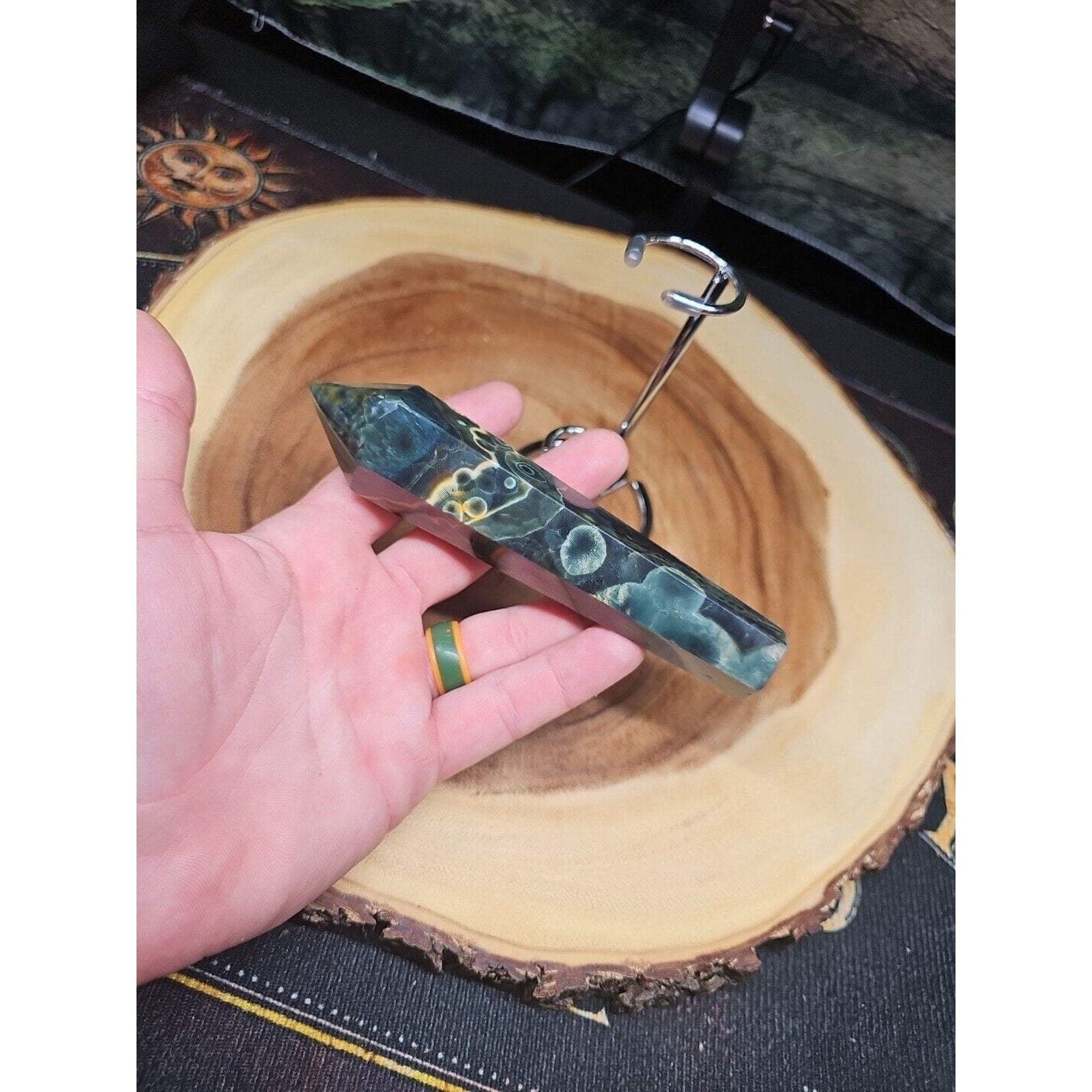 Moss Agate Generator W/Stand 220grams