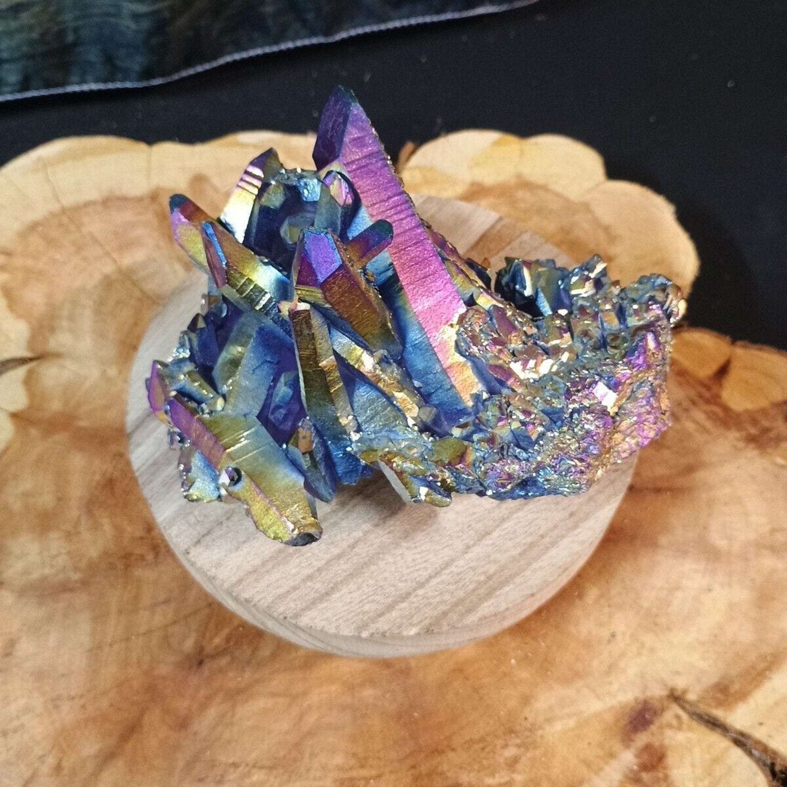 1.27 Lb Rainbow Aqua Aura Quartz Crystal Cluster Points Titanium Coating