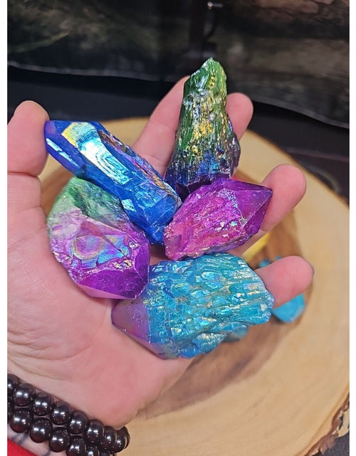 Load image into Gallery viewer, 1.80LB 13Pcs Rainbow Aqua Aura Quartz Crystal Cluster Points Titanium Coating
